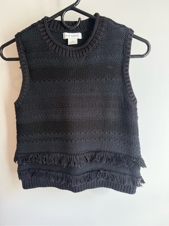 Club Monaco Sweaters - Club Monaco Black Knit Fringe Sleeveless Sweater